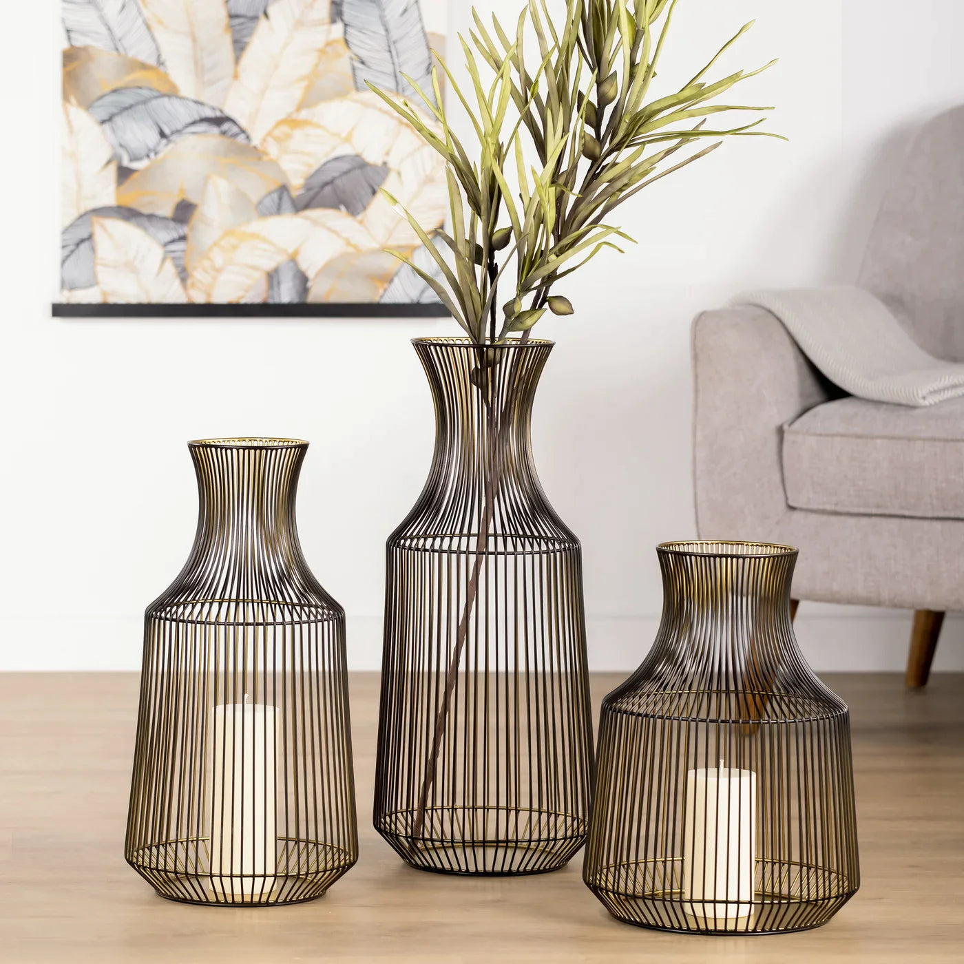 MISSION WIRE GOLDEN BLACK URN VASE CANDLE HOLDER