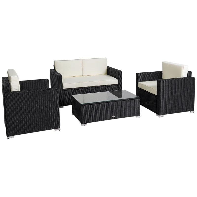 Outsunny 4 Pieces Sectional Patio Furniture Set, Rattan Wicker Patio Chairs Outdoor Coffee Set with Cushions, Cream White - Thirty Six Knots - thirtysixknots.com