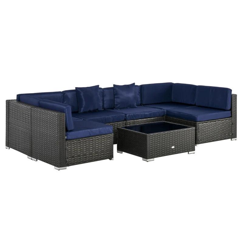 Outsunny 7 Pieces Patio Furniture Set, Rattan Outdoor Conversation Set Garden Wicker Sofa Set, Sectional Furniture, Navy - Thirty Six Knots - thirtysixknots.com