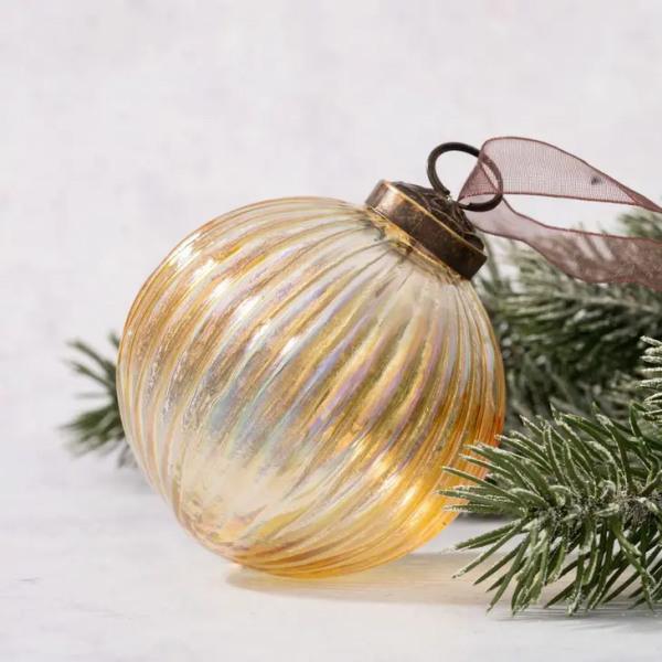 3" Large Gold Rainbow Glass Ribbed Ball - Thirty Six Knots - thirtysixknots.com