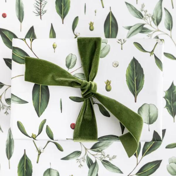 Greenery - White - Christmas Gift Wrap - Thirty Six Knots - thirtysixknots.com