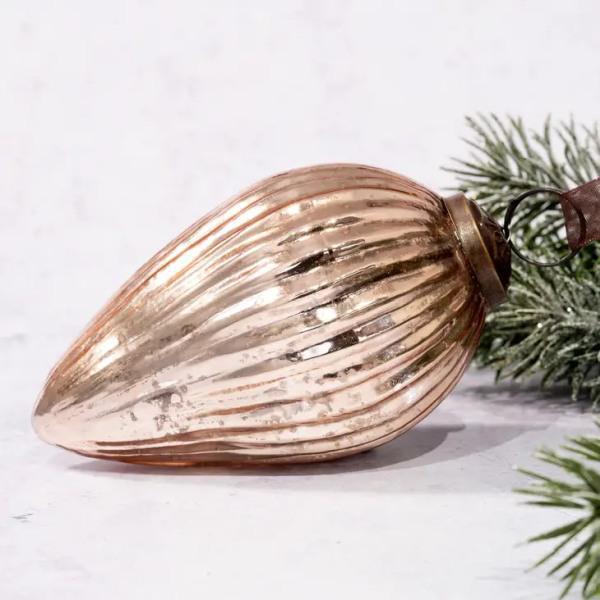 4" Extra Large Rose Ribbed Glass Pinecone - Thirty Six Knots - thirtysixknots.com