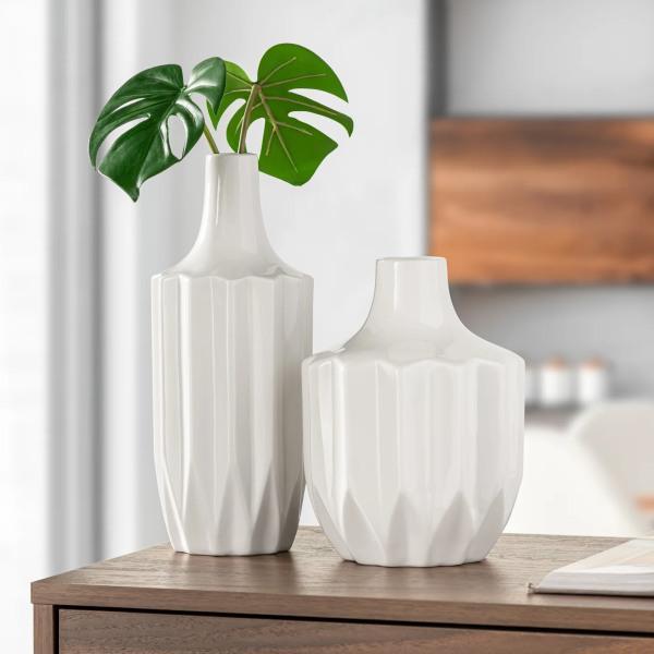 ABSTRACT SHINY WHITE GLAZE CERAMIC LINEAR VASE - Thirty Six Knots - thirtysixknots.com