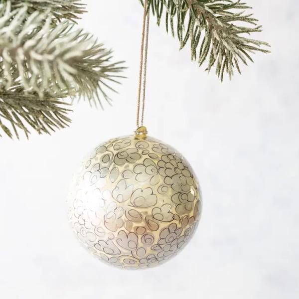 3" Silver & White Floral Christmas Bauble - Thirty Six Knots - thirtysixknots.com