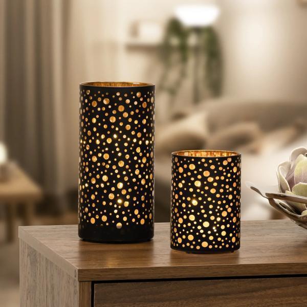 Silhouette Dot Design Black Glass LED Hurricane Lamp - Thirty Six Knots - thirtysixknots.com