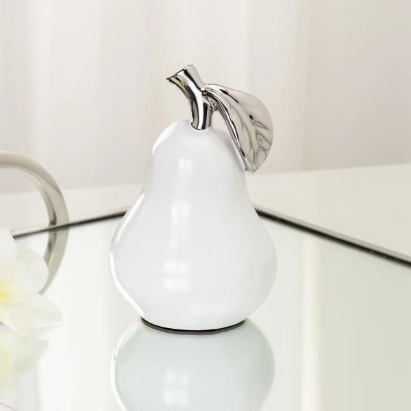 ORCHARD WHITE CERAMIC SILVER TIPPED PEAR DECOR SCULPTURE - Thirty Six Knots - thirtysixknots.com