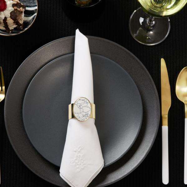 Medallion Marble White Napkin Ring, Set of 4 - Thirty Six Knots - thirtysixknots.com