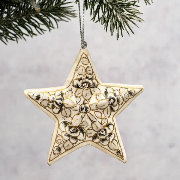 Grey Floral 3D Hanging Star Decoration - Thirty Six Knots - thirtysixknots.com