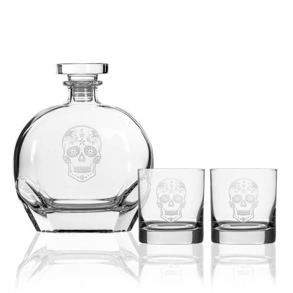 Sugar Skull 3 Piece Whiskey Decanter Gift Set - Halloween - Thirty Six Knots - thirtysixknots.com