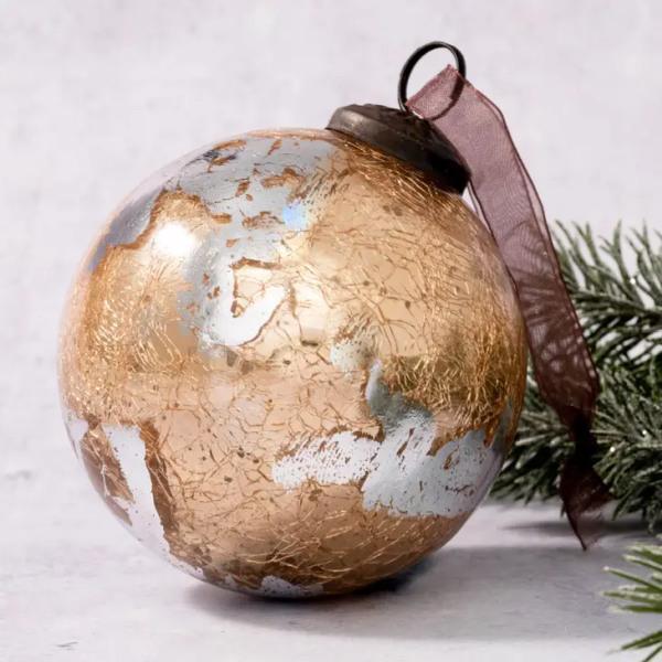 4" Extra Large Champagne with Silver Foil Crackle Glass Ball - Thirty Six Knots - thirtysixknots.com