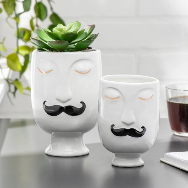 CHIC MOUSTACHE MAN CERAMIC FACE VASE - Thirty Six Knots - thirtysixknots.com