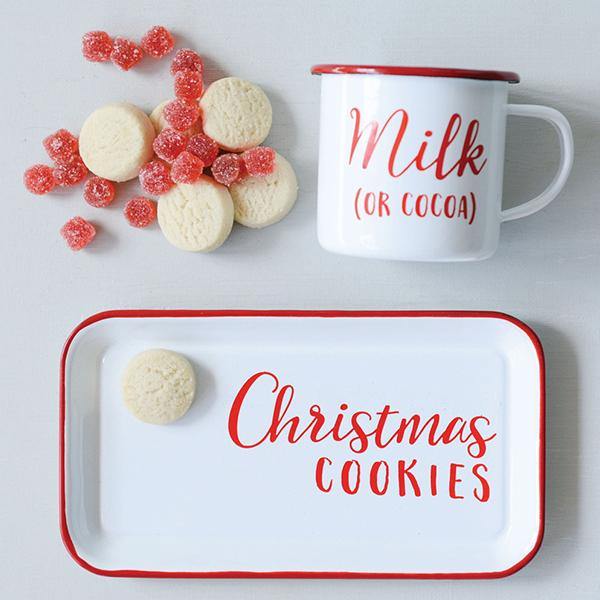 Enamel Tray & Mug Set - Christmas Milk & Cookies - Thirty Six Knots - thirtysixknots.com