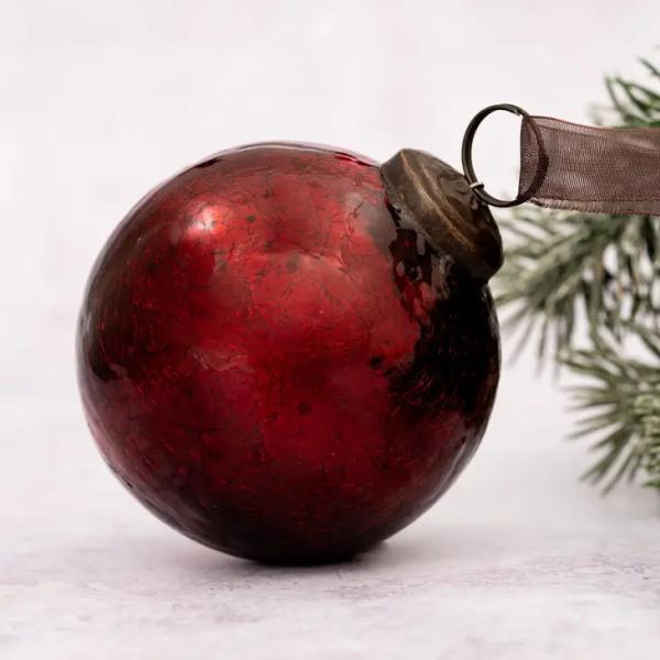 3" Large Wine Crackle Glass Christmas Bauble - Thirty Six Knots - thirtysixknots.com