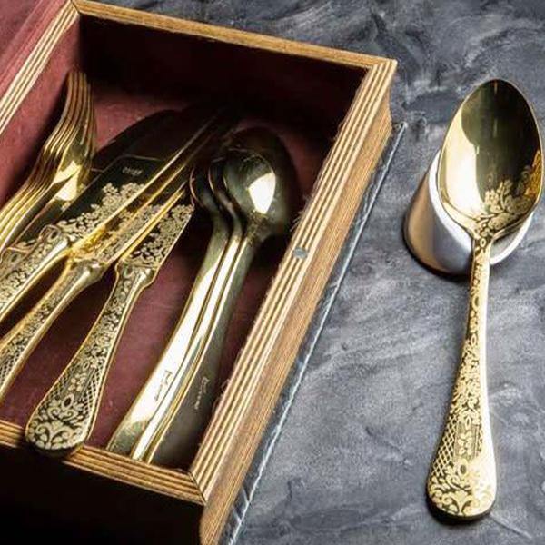 Mepra Casablanca Ice Oro 5 Flatware Set – Metallic Tableware, Dishwasher Safe Cutlery - Thirty Six Knots - thirtysixknots.com