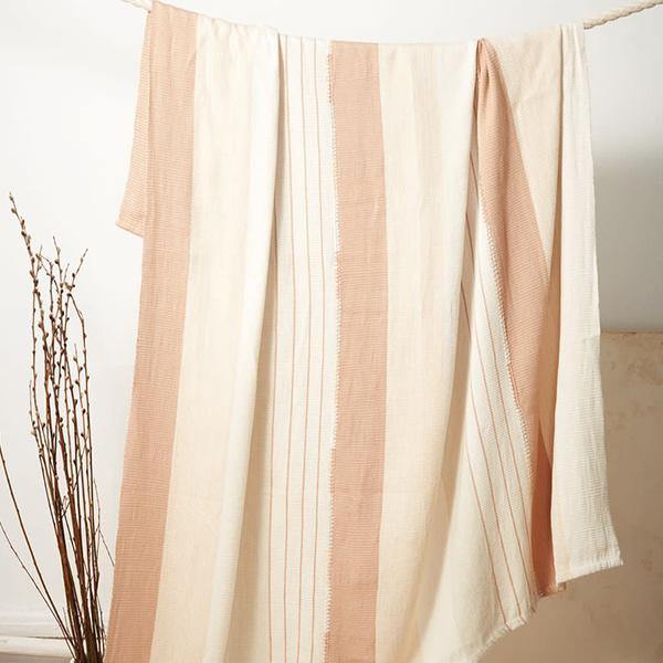 Cotton Pantelho Throw Peach & Sage - Thirty Six Knots - thirtysixknots.com