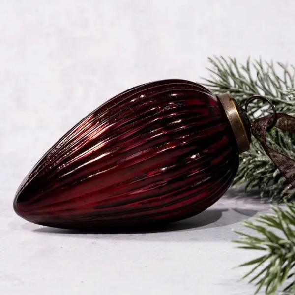 4" Extra Large Wine Ribbed Glass Pinecone - Thirty Six Knots - thirtysixknots.com