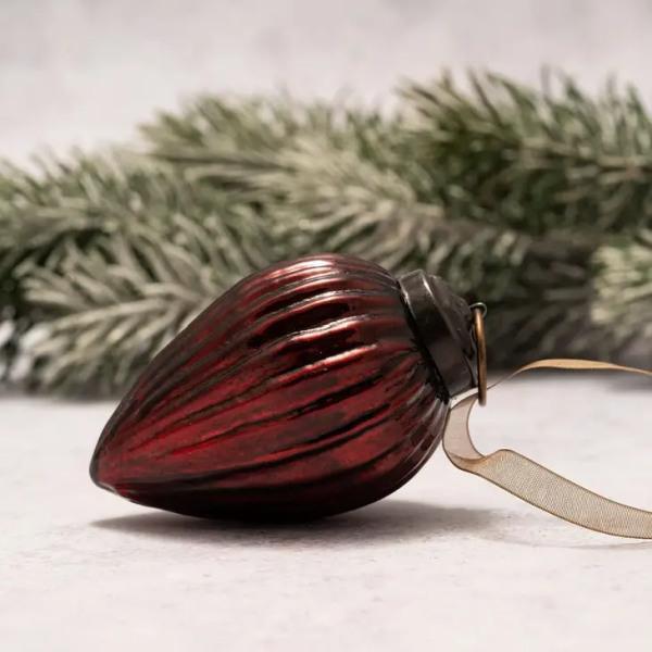 2" Medium Wine Ribbed Glass Christmas Pinecone - Thirty Six Knots - thirtysixknots.com