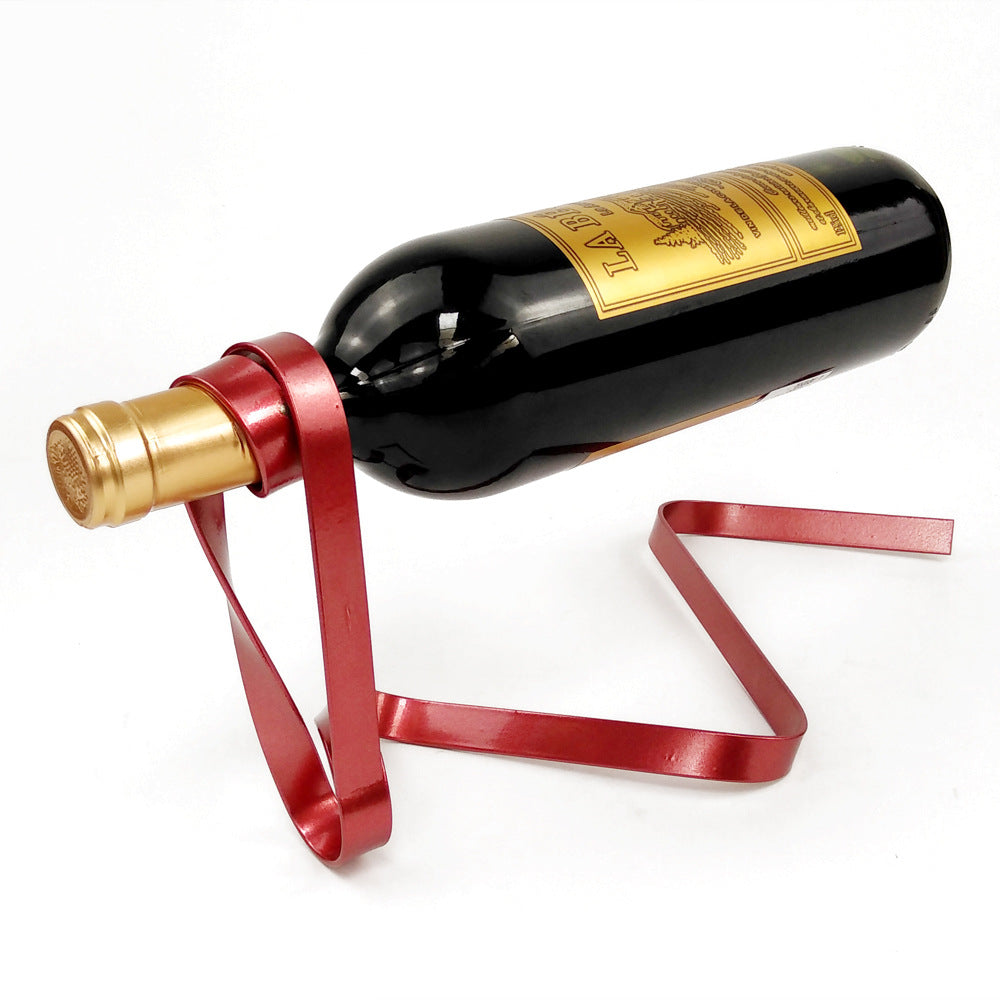 Elegant Metal Ribbon Suspended Wine Rack