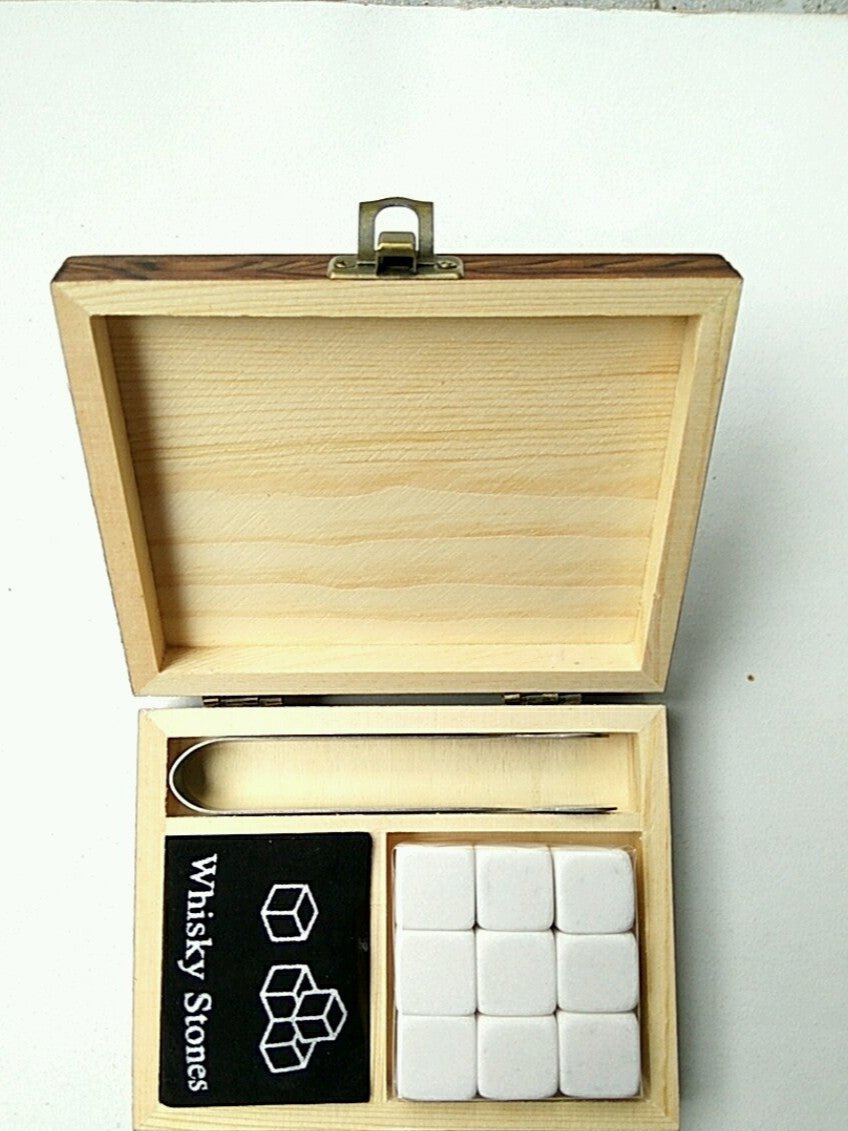 Whiskey Stones Christmas Gift Set: Tricolor Ice Stones in a Wooden Box for Whiskey & Wine