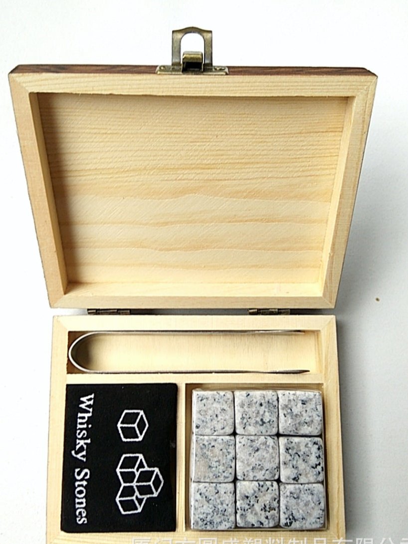 Whiskey Stones Christmas Gift Set: Tricolor Ice Stones in a Wooden Box for Whiskey & Wine