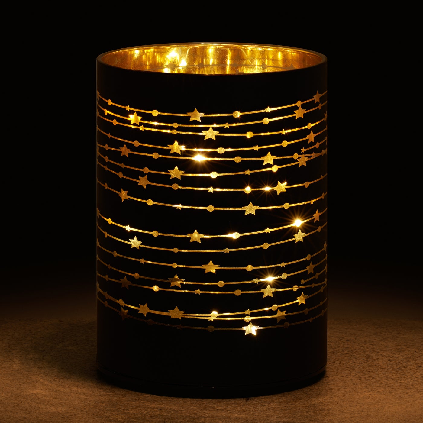 Silhouette Star Design Black Glass LED Hurricane Lamp