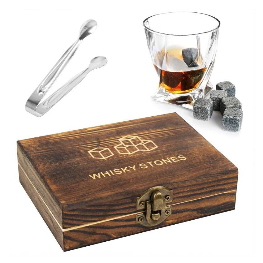 Whiskey Stones Christmas Gift Set: Tricolor Ice Stones in a Wooden Box for Whiskey & Wine