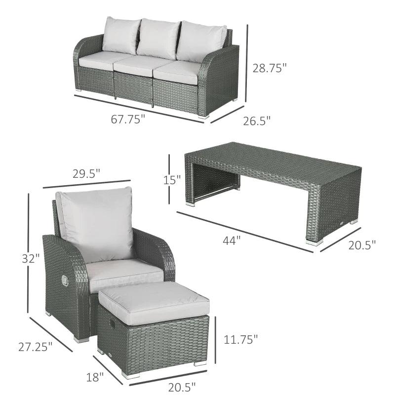 Outsunny 6 Pieces Patio Furniture Set, Outdoor rattan Sectional Furniture with recliner, for Lawn Garden Backyard - Thirty Six Knots - thirtysixknots.com