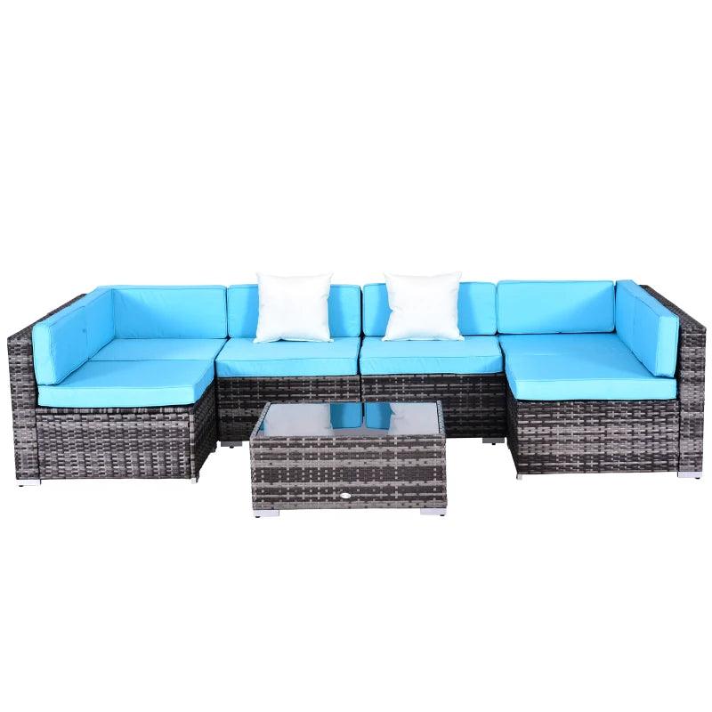 Outsunny 7 Pieces Outdoor Rattan Furniture Set, Patio Wicker Sectional Conversation Sofa Set w/ Cushions & Coffee Table - Thirty Six Knots - thirtysixknots.com