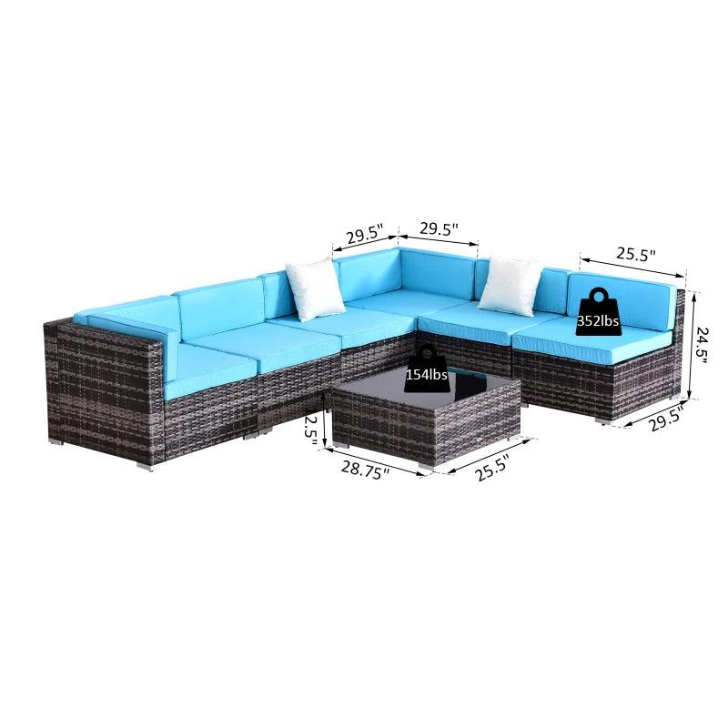 Outsunny 7 Pieces Outdoor Rattan Furniture Set, Patio Wicker Sectional Conversation Sofa Set w/ Cushions & Coffee Table - Thirty Six Knots - thirtysixknots.com