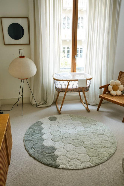 Washable rug Round Honeycomb Blue Sage