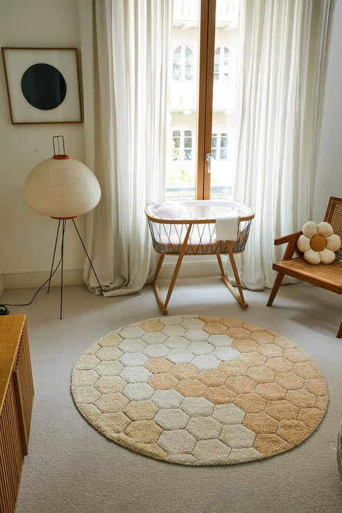 Washable rug Round Honeycomb Golden