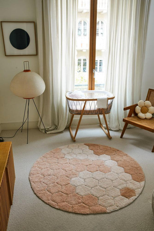 Washable rug Round Honeycomb Rose