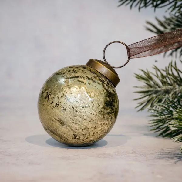 2" Medium Gold Antique Foil Glass Christmas Decoration - Thirty Six Knots - thirtysixknots.com
