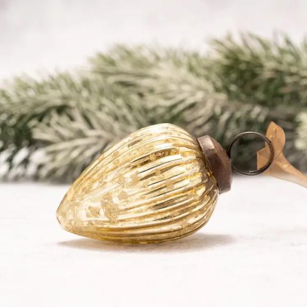 2" Medium Gold Ribbed Glass Pinecone shape Ornament - Thirty Six Knots - thirtysixknots.com