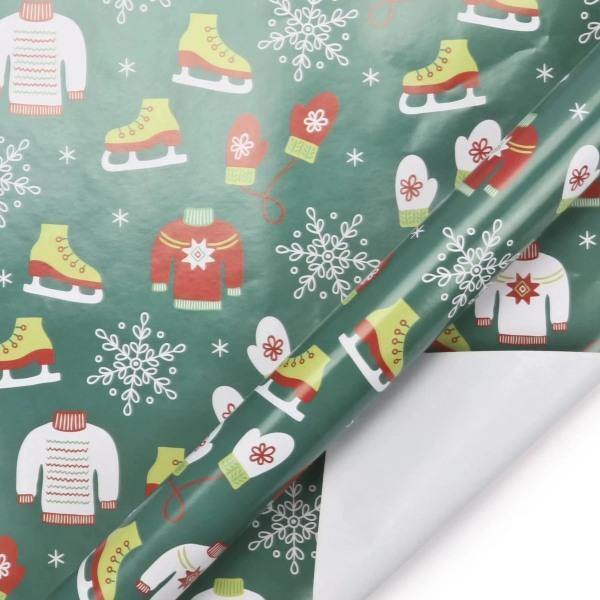 White/Multi "Ugly Xmas Sweater & Ice Skates" Wrapping Paper - Thirty Six Knots - thirtysixknots.com