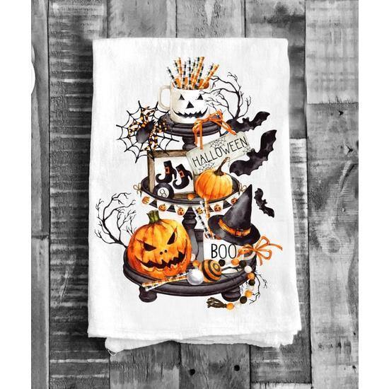 Halloween 3 Tiered Tray Cotton Tea Towels Kitchen - Thirty Six Knots - thirtysixknots.com