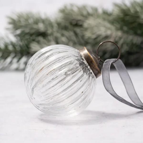 2" Clear Ribbed Round Christmas Tree Bauble Decoration - Thirty Six Knots - thirtysixknots.com