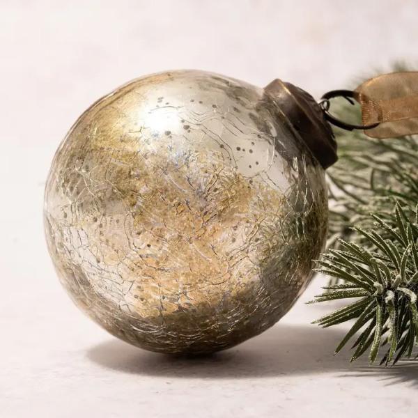 4" Extra Large Silver with Gold Foil Crackle Glass Ball - Thirty Six Knots - thirtysixknots.com