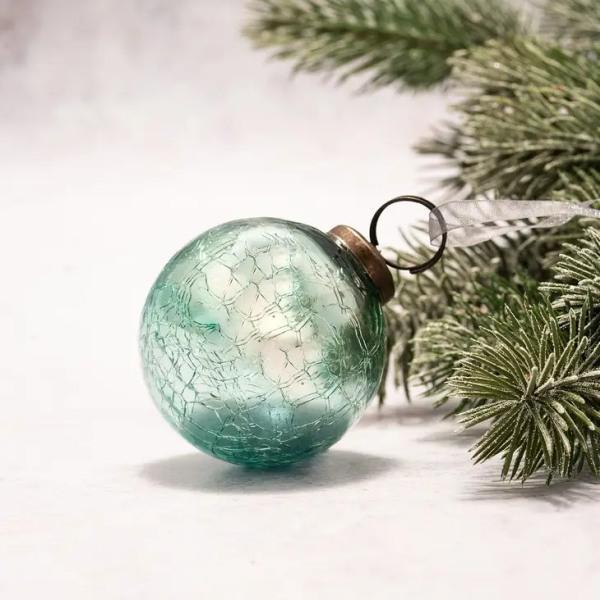 2" Medium Mint Crackle Glass Christmas Tree Ornament - Thirty Six Knots - thirtysixknots.com