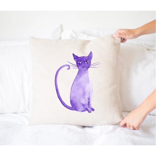 Purple Cat Pillow, Halloween Decor - Thirty Six Knots - thirtysixknots.com