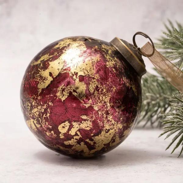 4" Extra Large Wine with Gold Foil Crackle Glass Ball - Thirty Six Knots - thirtysixknots.com