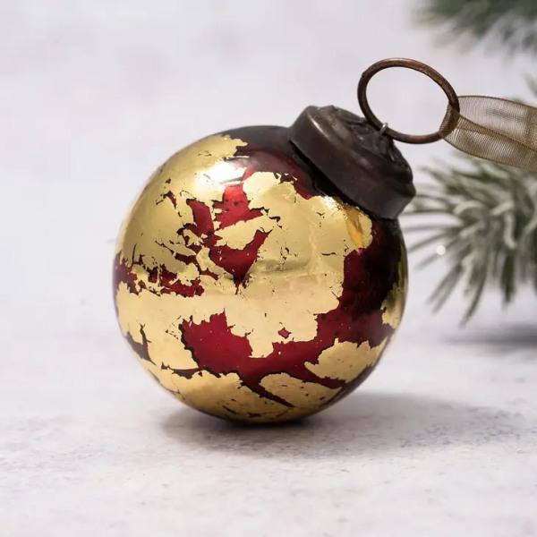 2" Medium Wine With Gold Foil Glass Ball Christmas Ornament - Thirty Six Knots - thirtysixknots.com