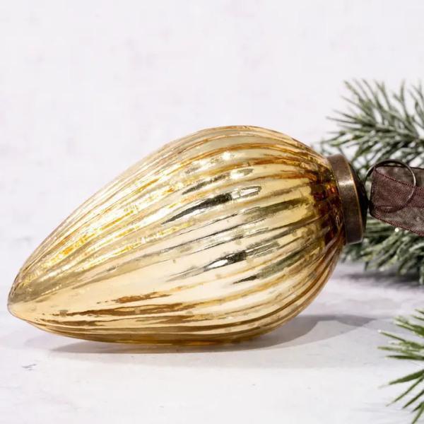 4" Extra Large Gold Ribbed Glass Pinecone - Thirty Six Knots - thirtysixknots.com