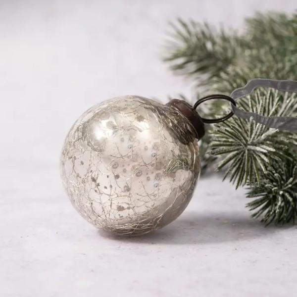 2" Medium Silver Crackle Glass Christmas Bauble - Thirty Six Knots - thirtysixknots.com