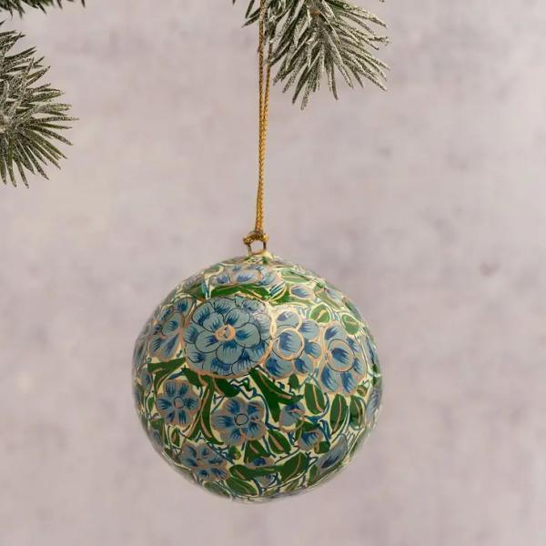 2" Turquoise & Green Floral Hanging Christmas Decoration - Thirty Six Knots - thirtysixknots.com