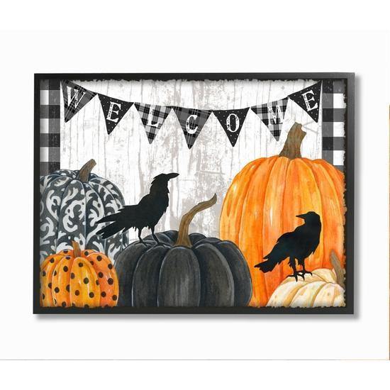 Welcome Halloween Sign Painted Pumpkin Designs Black Framed - Thirty Six Knots - thirtysixknots.com