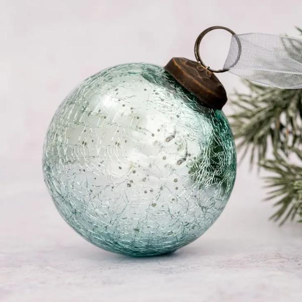 3" Large Mint Crackle Glass Christmas Bauble - Thirty Six Knots - thirtysixknots.com