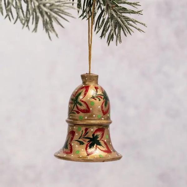 Gold with Red Tri Leaf Hanging Bell - Thirty Six Knots - thirtysixknots.com