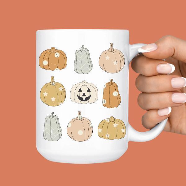 15oz Fall Pumpkins Mug, Boho Pumpkins Mug, Autumn Cup, Fall - Thirty Six Knots - thirtysixknots.com