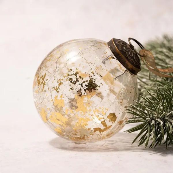 3" Large Clear With Gold Foil Crackle Glass Ball - Thirty Six Knots - thirtysixknots.com